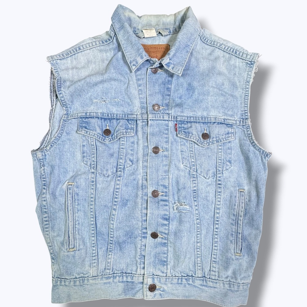 Vintage Levis Trucker Jacket Vest Mens Medium Denim Thrashed Grunge 90s Punk